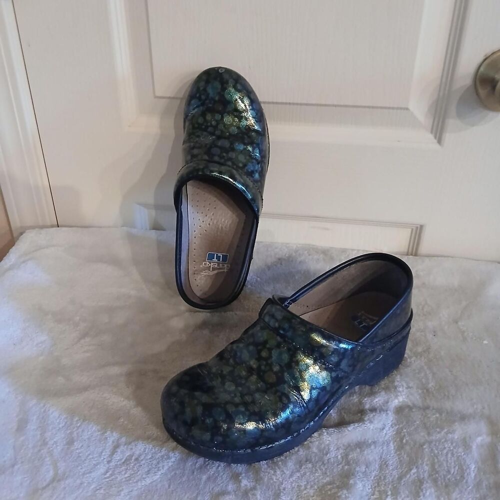 Dansko LT Pro Metallic Spots Iridescent Clogs Chunky Heel EU 39 Work Wear